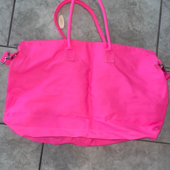 VICTORIA’S SECRET Large Neon Pink Crossbody Weekend Tote Duffle Bag - Picture 4 of 8